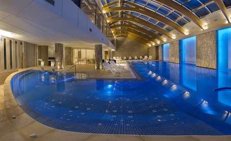 Indoor pool, outdoor pool, sun loungers