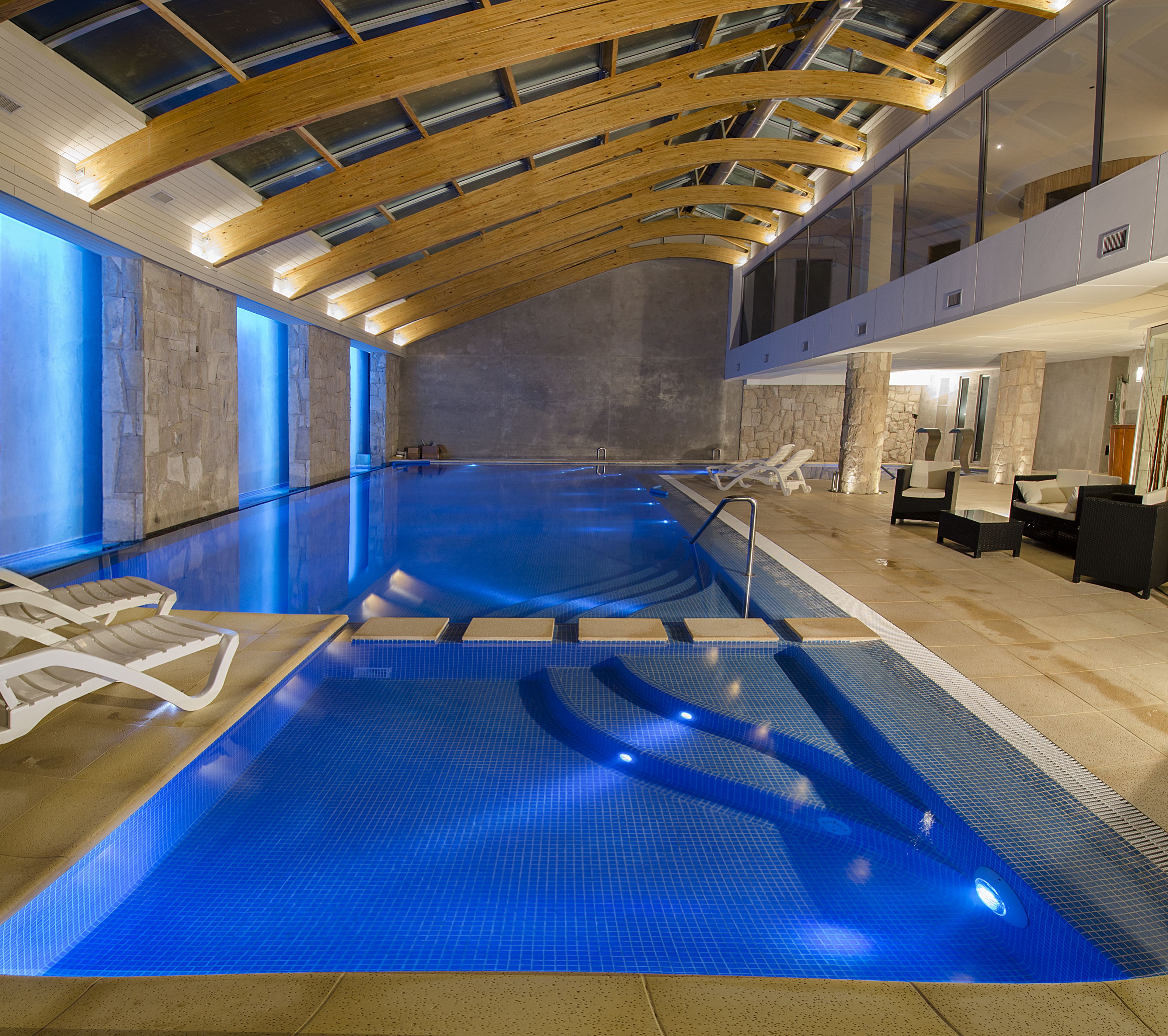 indoor pool, outdoor pool, pool loungers