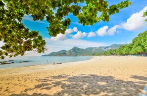 On the beach, white sand, beach umbrellas, beach towels - First Bungalow Beach Resort (Koh Samui)