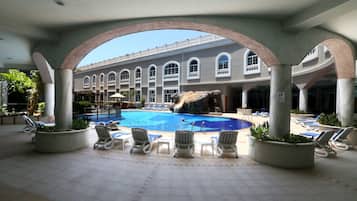 Outdoor pool, a waterfall pool
