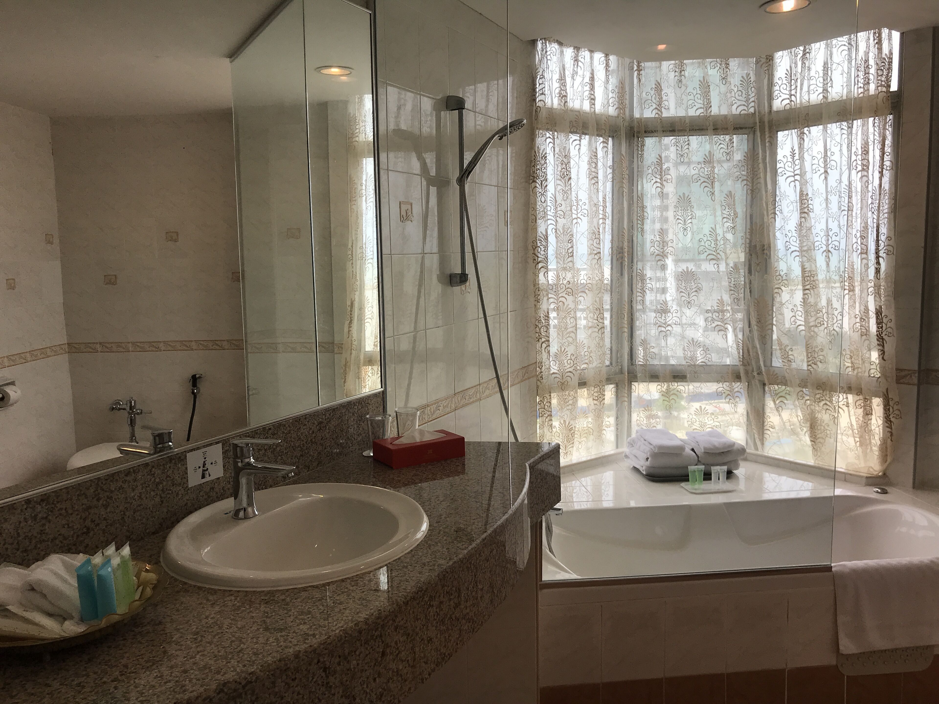 royal suite | bathroom | combined shower/bathtub, rainfall showerhead, free toiletries