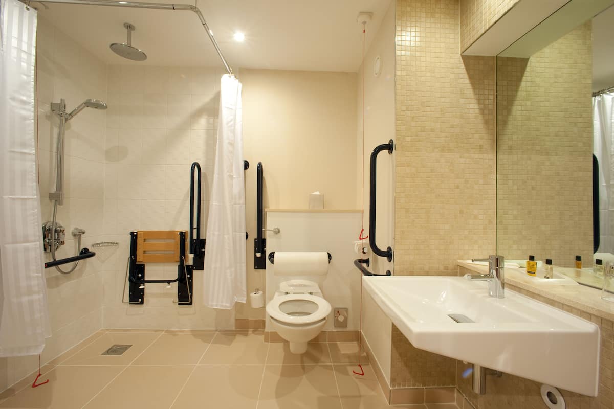 free toiletries, hair dryer, towels