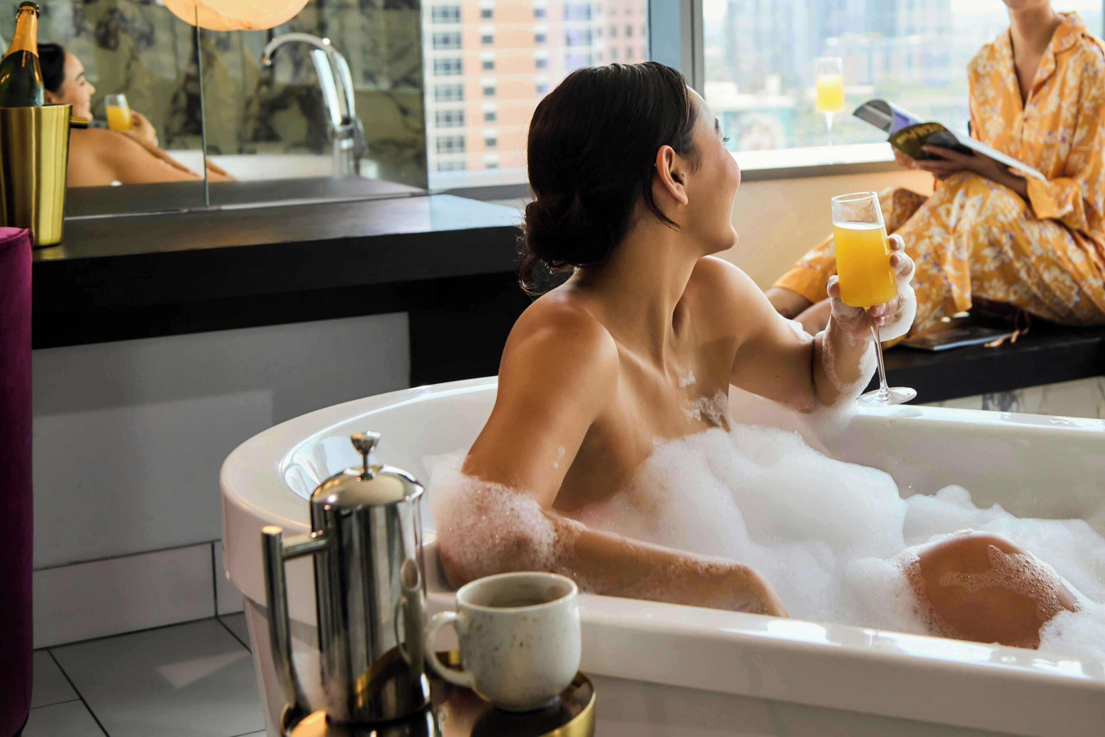 Shower, hair dryer, bathrobes, towels