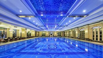 Indoor pool, outdoor pool, pool loungers