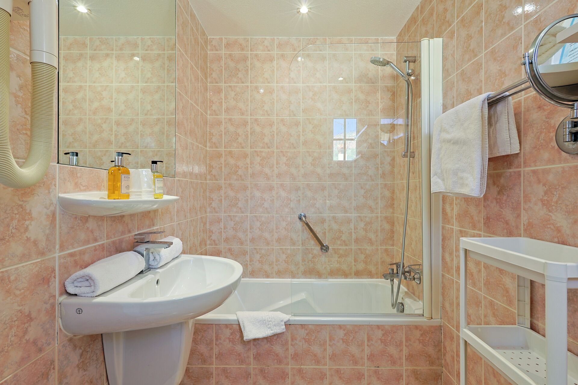 free toiletries, hair dryer, towels, soap