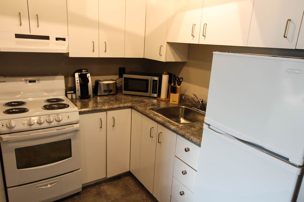 fridge, microwave, coffee/tea maker, eco-friendly cleaning products