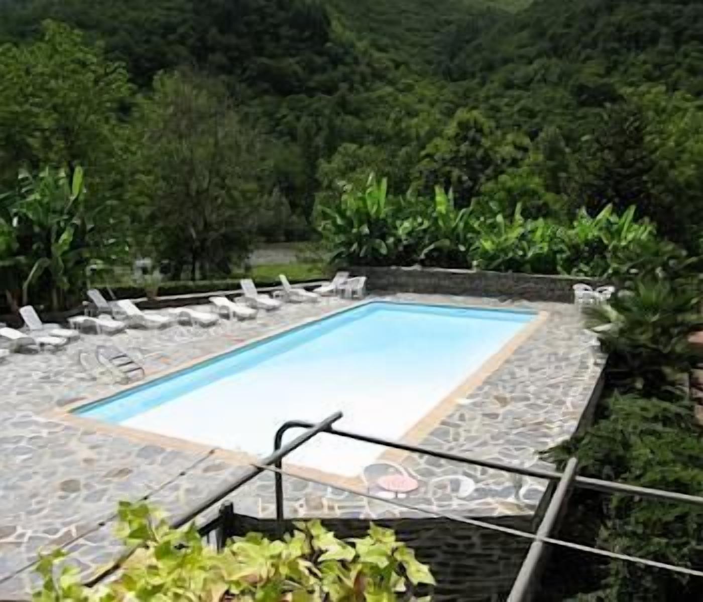 outdoor pool, pool loungers