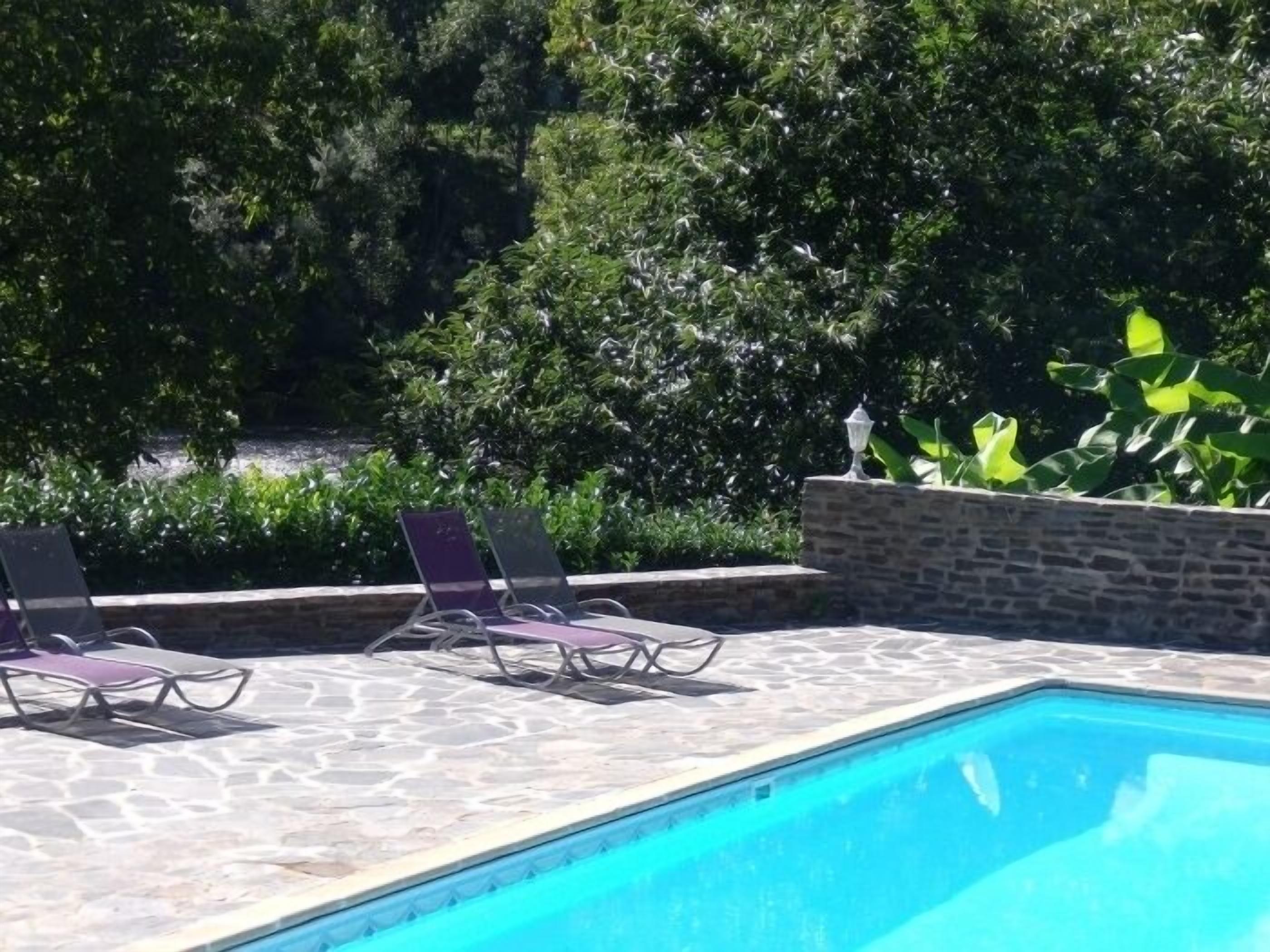 outdoor pool, pool loungers