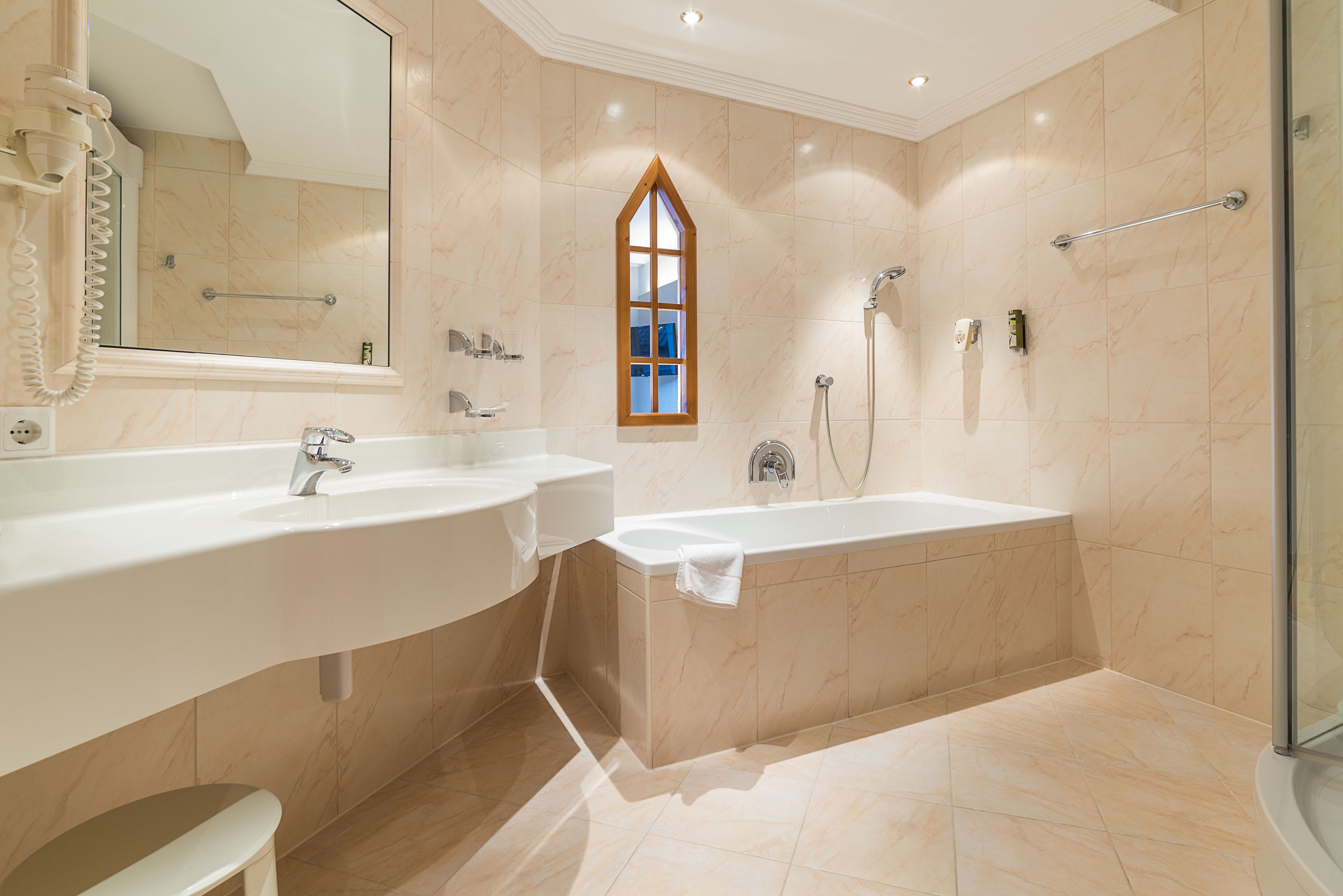 free toiletries, hair dryer, bathrobes, slippers