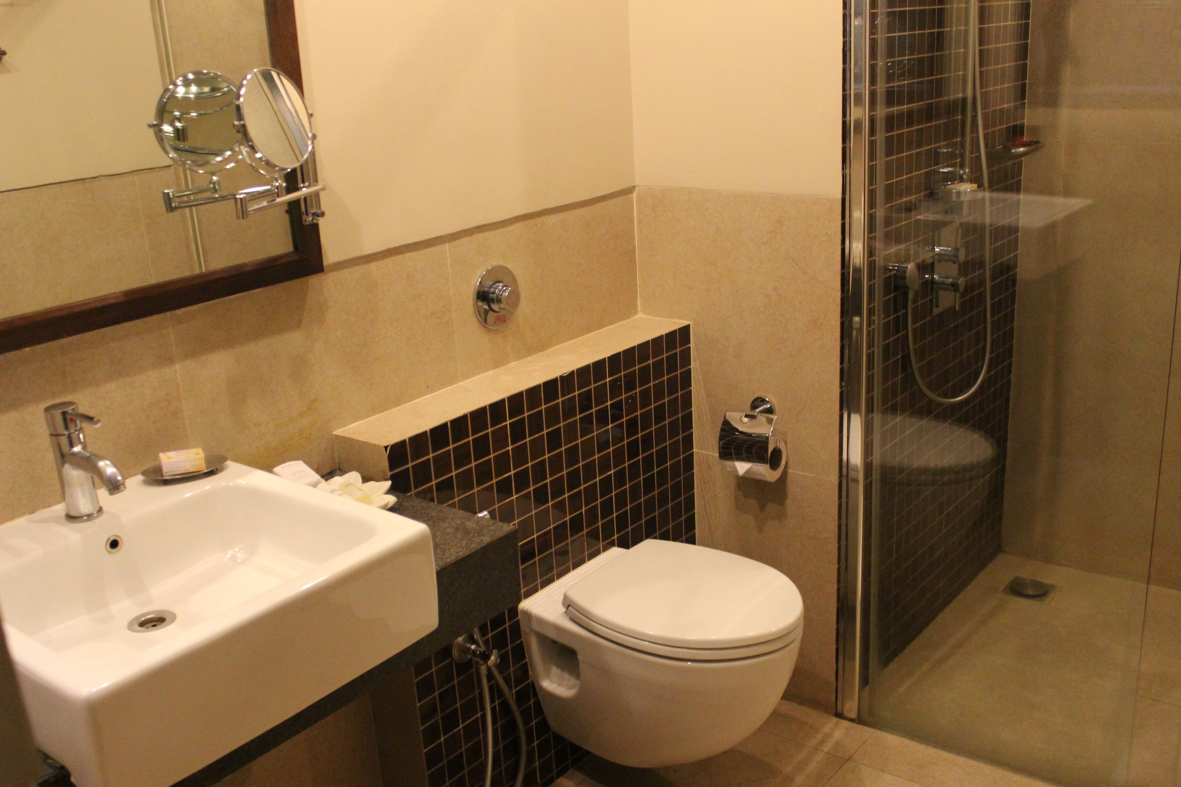 shower, designer toiletries, hair dryer, bathrobes