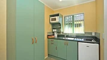 Fridge, microwave, coffee/tea maker, electric kettle