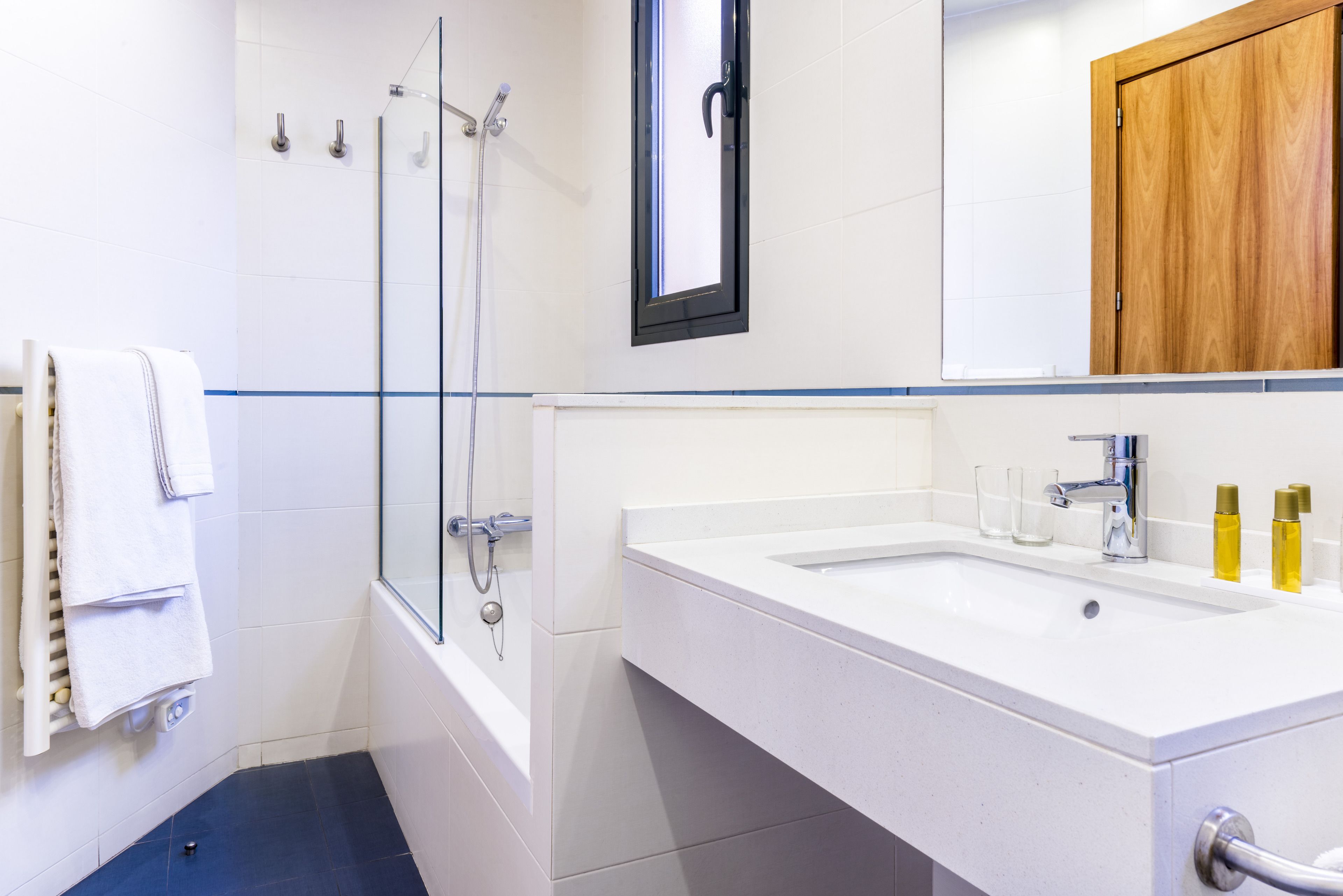 free toiletries, hair dryer, towels