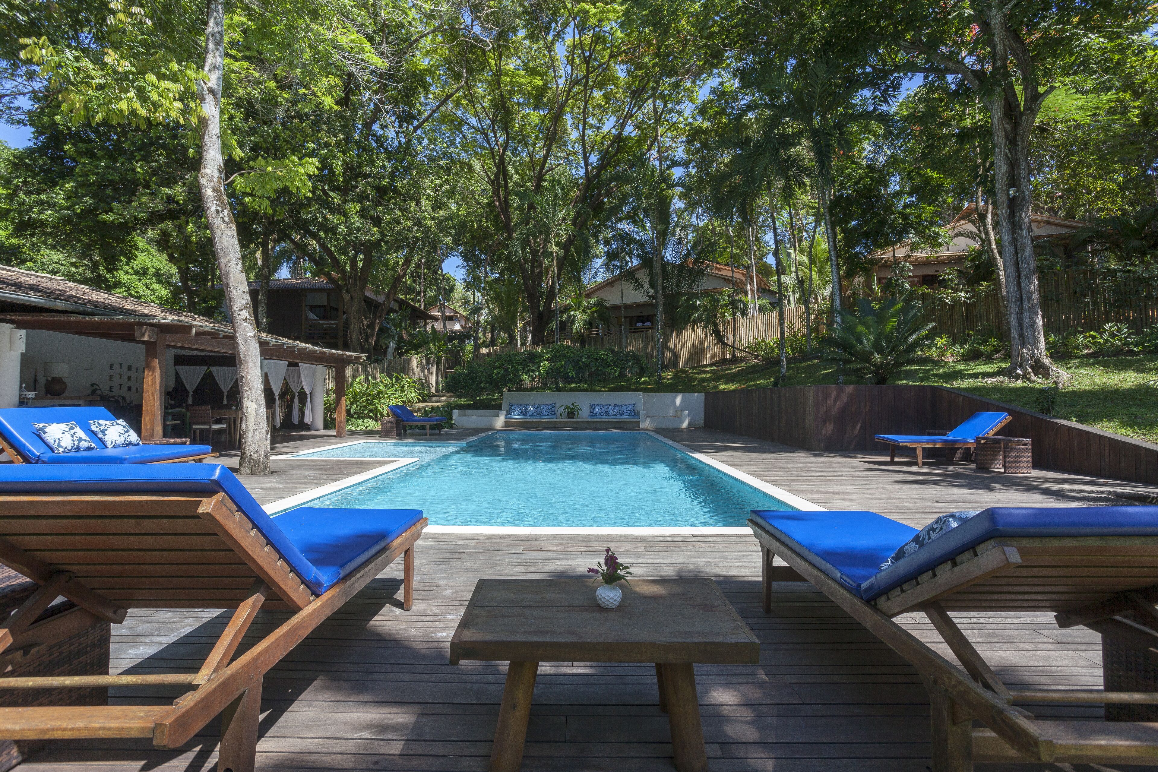 outdoor pool, pool loungers