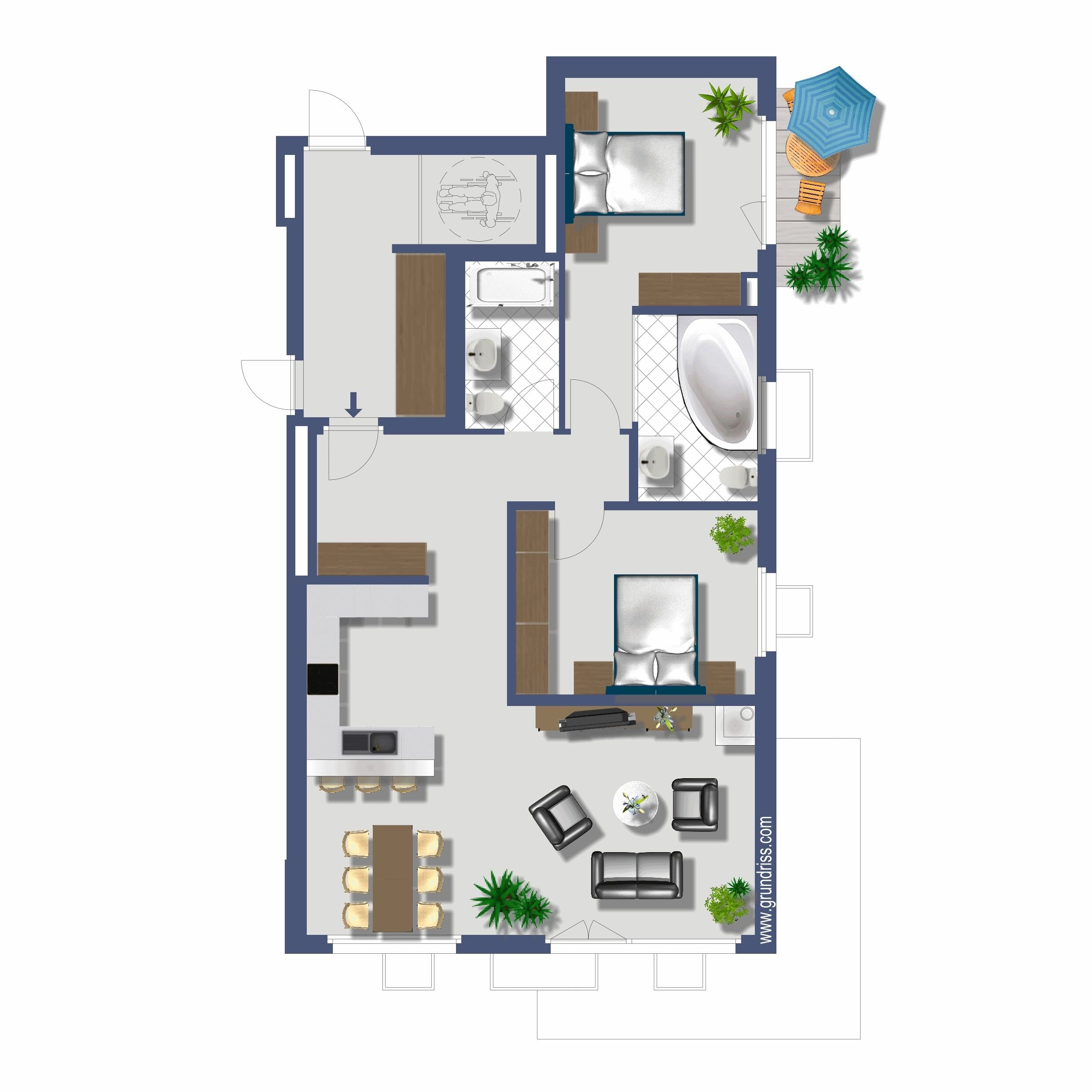 vita 2 - two-bedroom apartment (1st floor) | floor plan