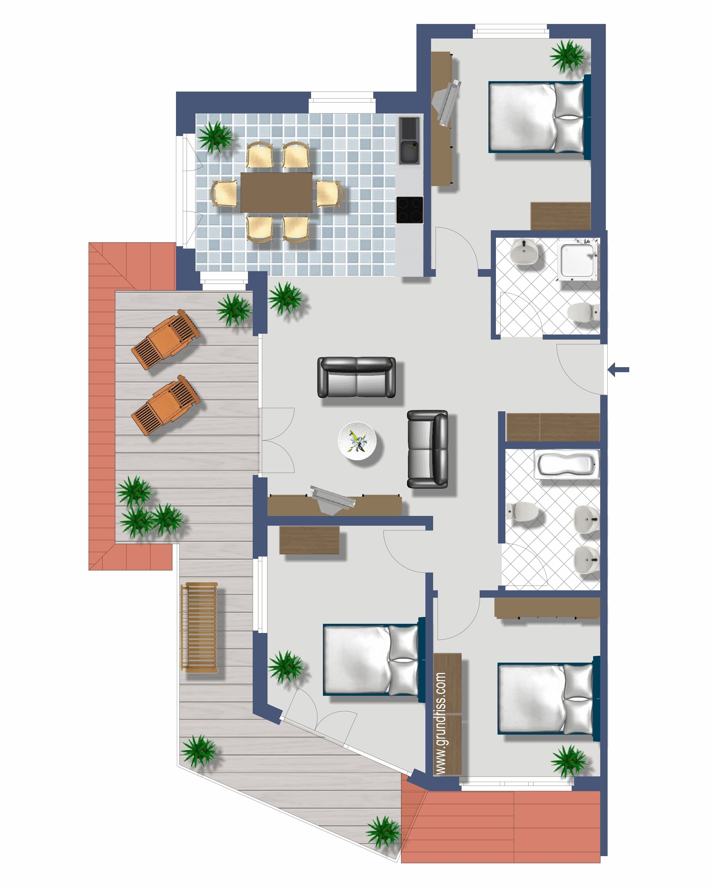 vita 1 - three-bedroom apartment (1st floor) | floor plan