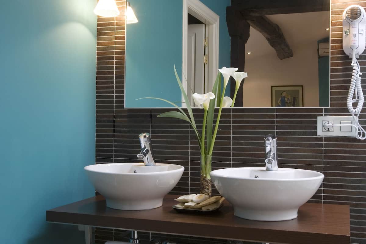 free toiletries, hair dryer, towels