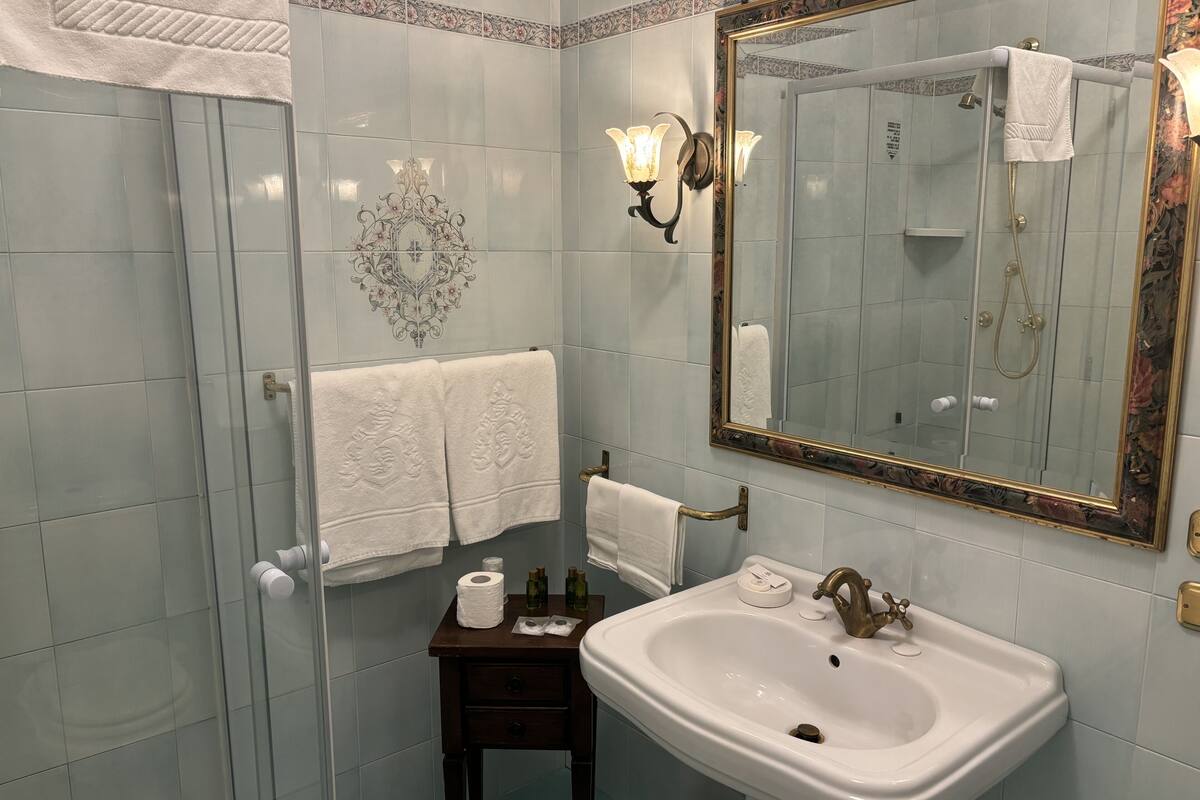 basic double or twin room | bathroom | rainfall showerhead, free toiletries, hair dryer, bidet