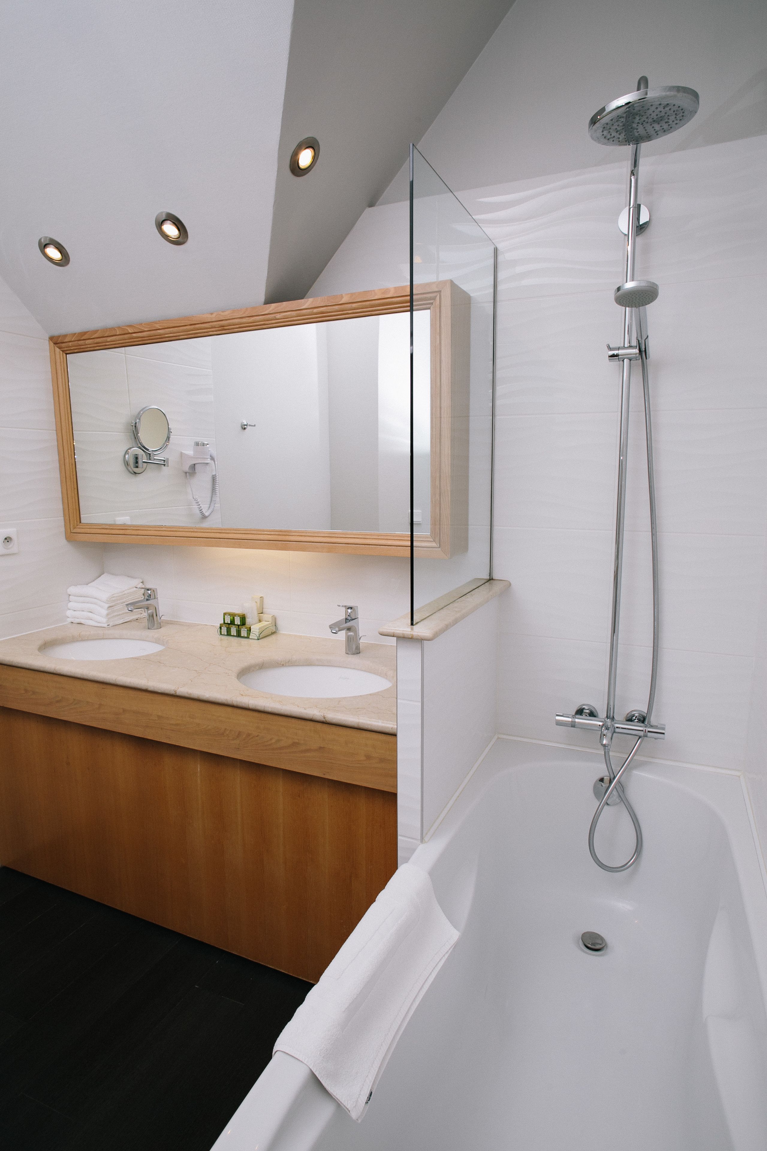 free toiletries, hair dryer, towels