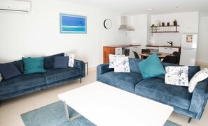 Superior Townhome | Living area | LED TV, DVD player - Nelson Bay Breeze Holiday Apartments (Nelson Bay)