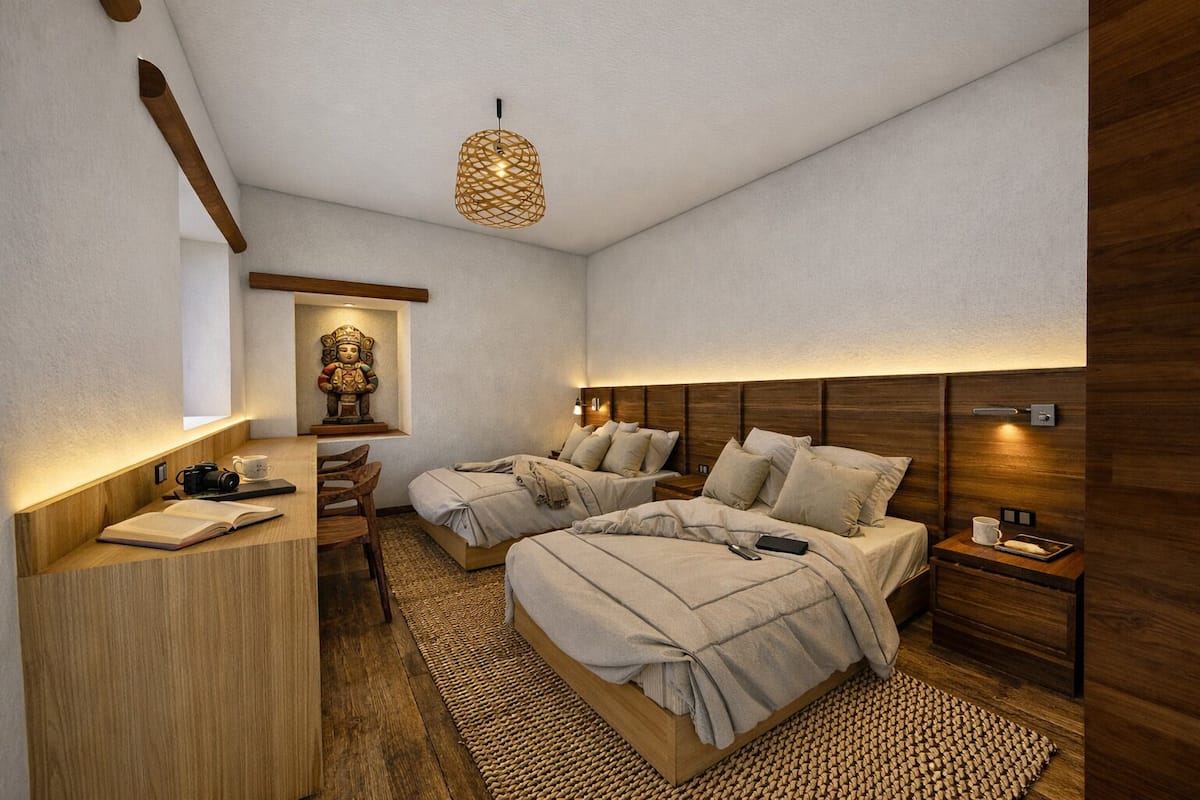 Chambre Double, 1 très grand lit, balcon | Salle de bain