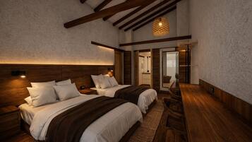 Douche, articles de toilette gratuits, sèche-cheveux, peignoirs