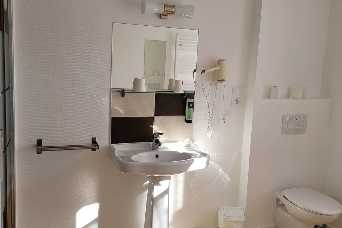 superior double room, 1 queen bed, non smoking, private bathroom | bathroom | shower, hair dryer, towels, soap