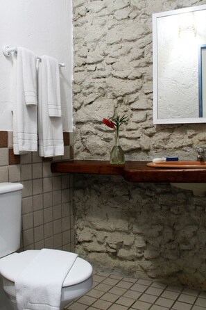 Douche, séchoir à cheveux, serviettes fournies, shampooing