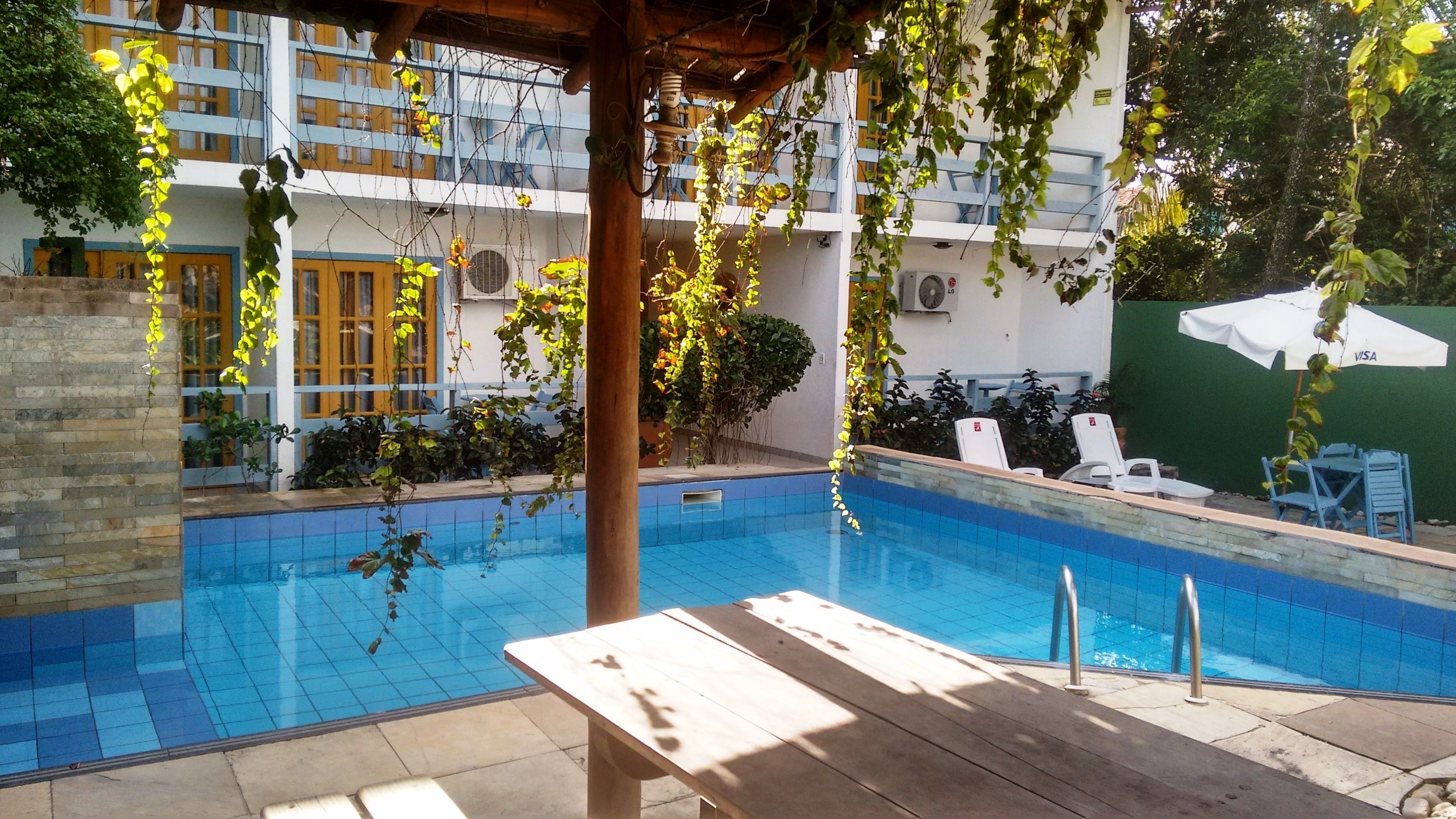 outdoor pool, pool loungers