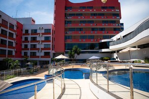 3 outdoor pools, open 10:00 AM to 10:00 PM, pool umbrellas, sun loungers