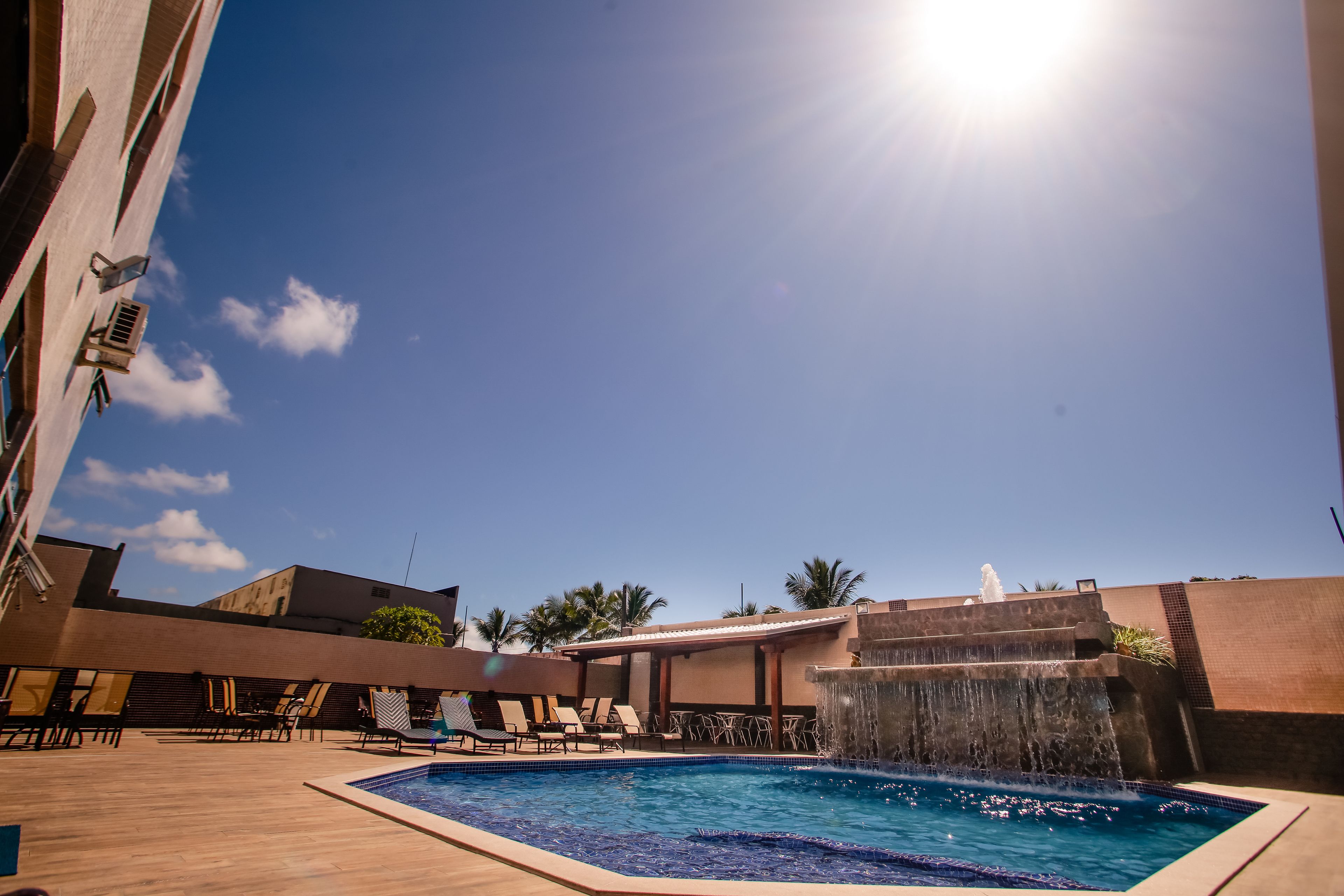 outdoor pool, pool loungers