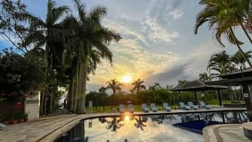 Indoor pool, outdoor pool, pool loungers