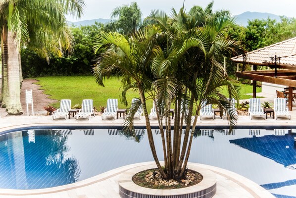 Indoor pool, outdoor pool, pool loungers