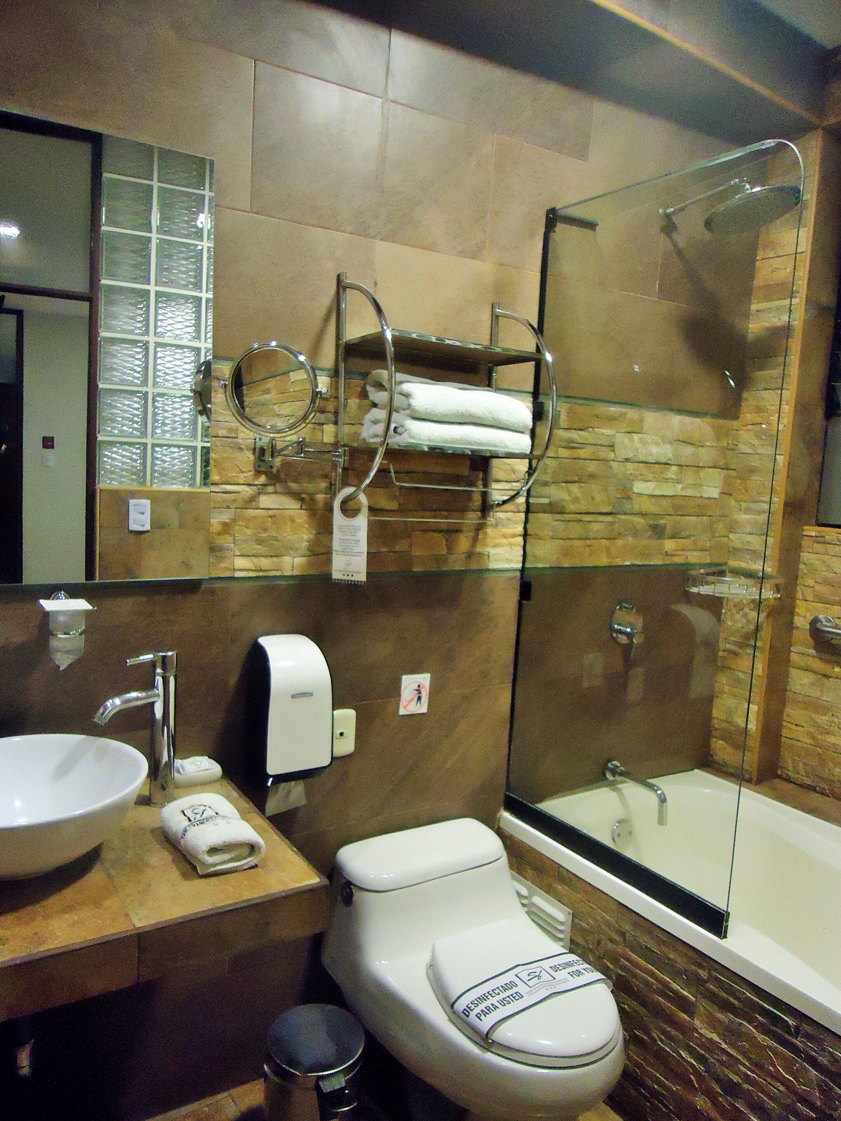 free toiletries, hair dryer, slippers, towels