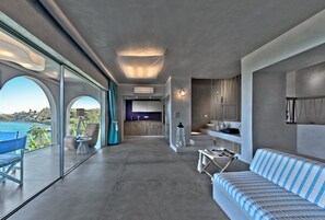 Executive Two-Bedroom Beachfront View Suite | Living area | Flat-screen TV, DVD player - Calypso Villas Zakynthos (Zakynthos)