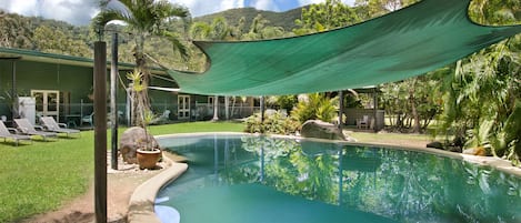 Outdoor pool, open 7:30 AM to 9:30 PM, sun loungers