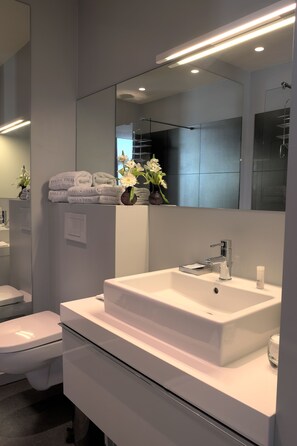 Double Room | Bathroom | Free toiletries, hair dryer, bathrobes, slippers