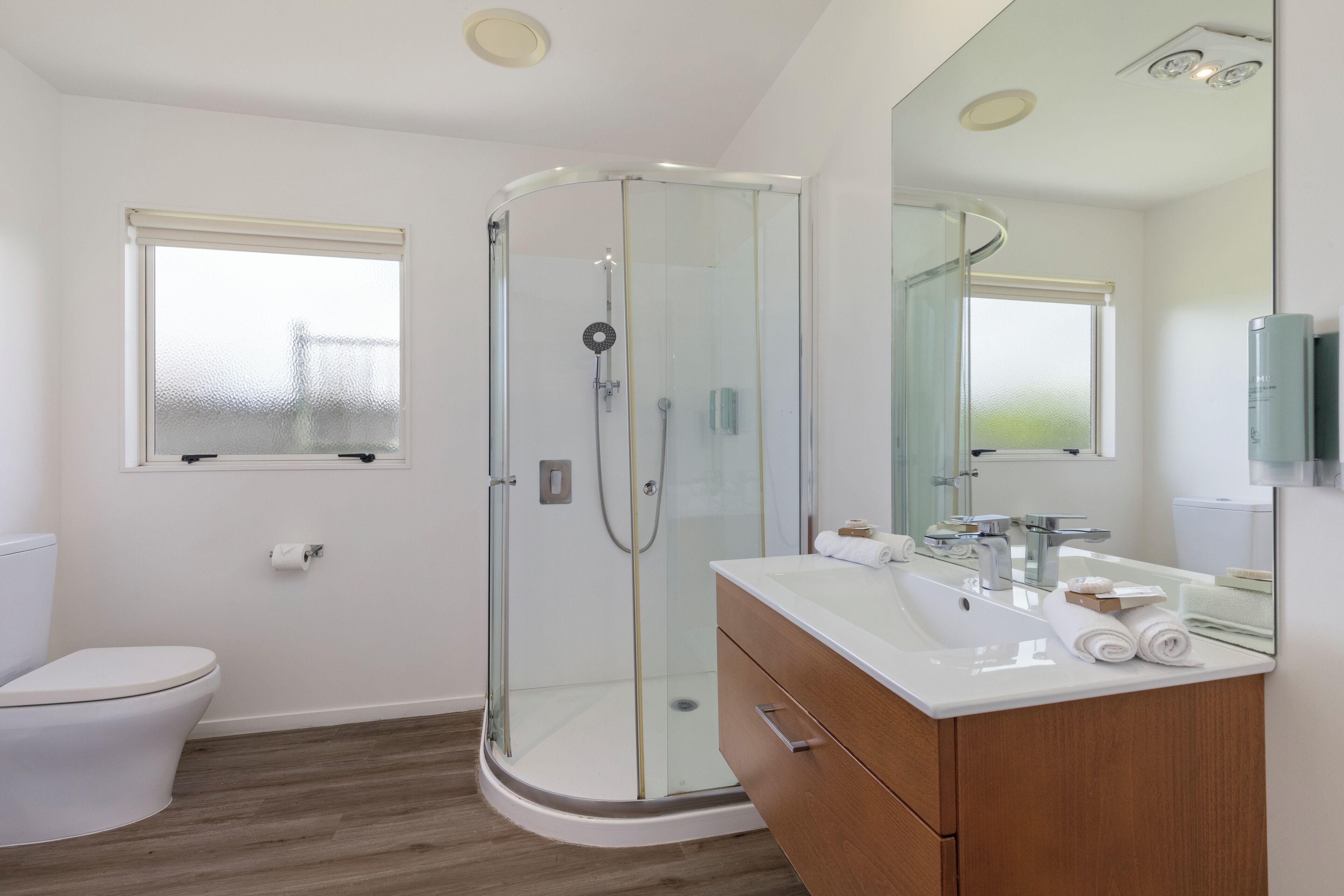 two bedroom suite  | bathroom | shower, free toiletries, hair dryer, towels