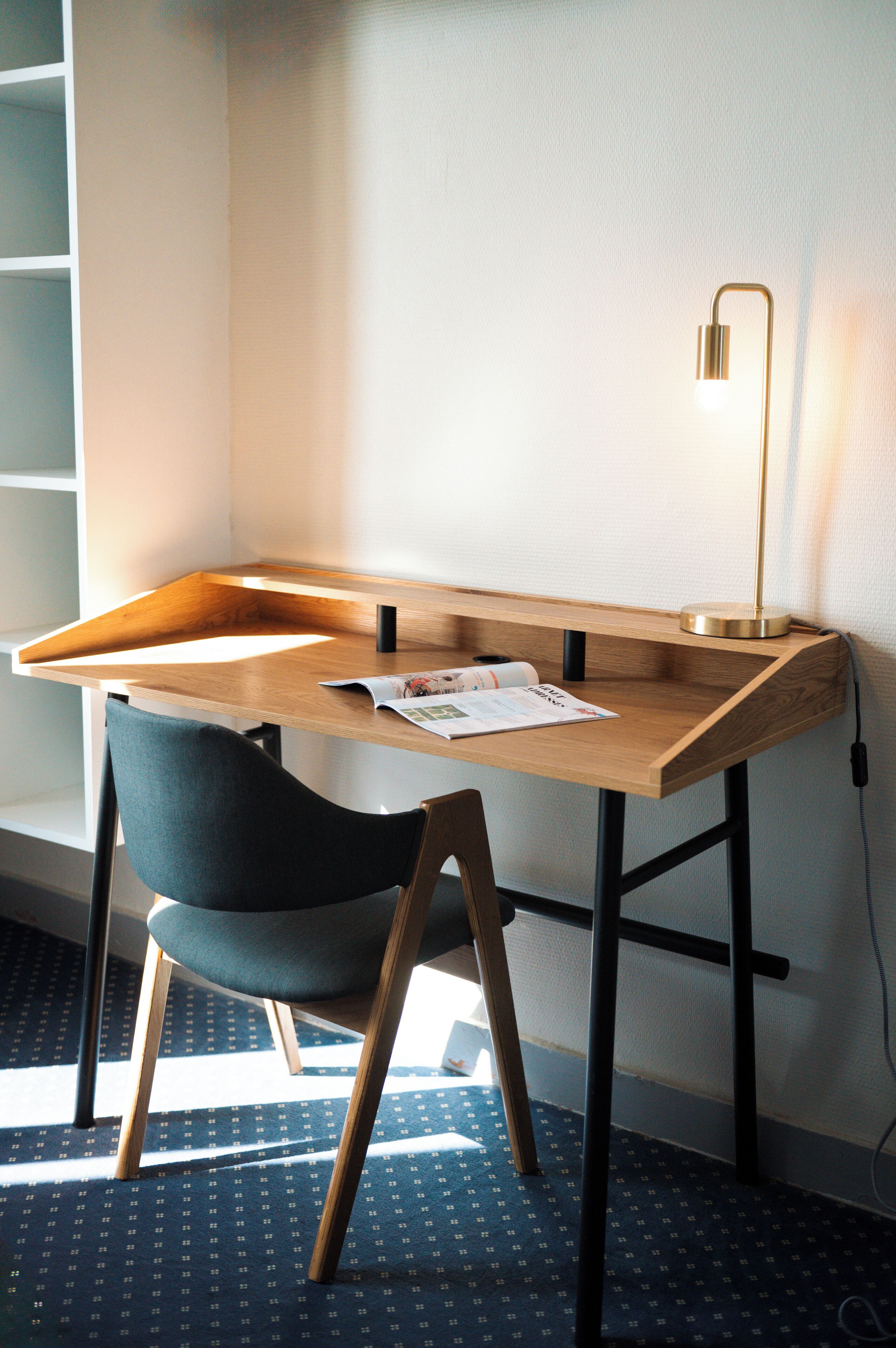 desk, blackout curtains, soundproofing, iron/ironing board