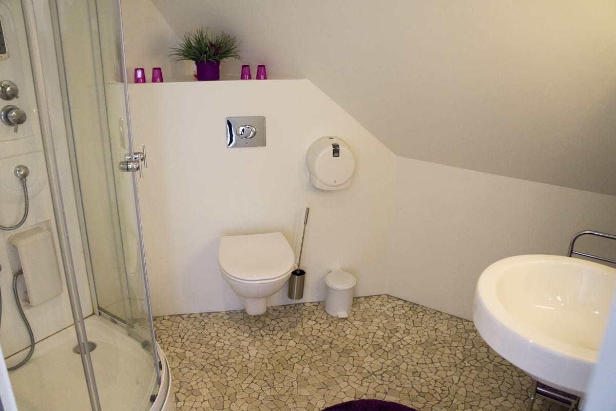 basic single room, shared bathroom | bathroom | hair dryer, towels