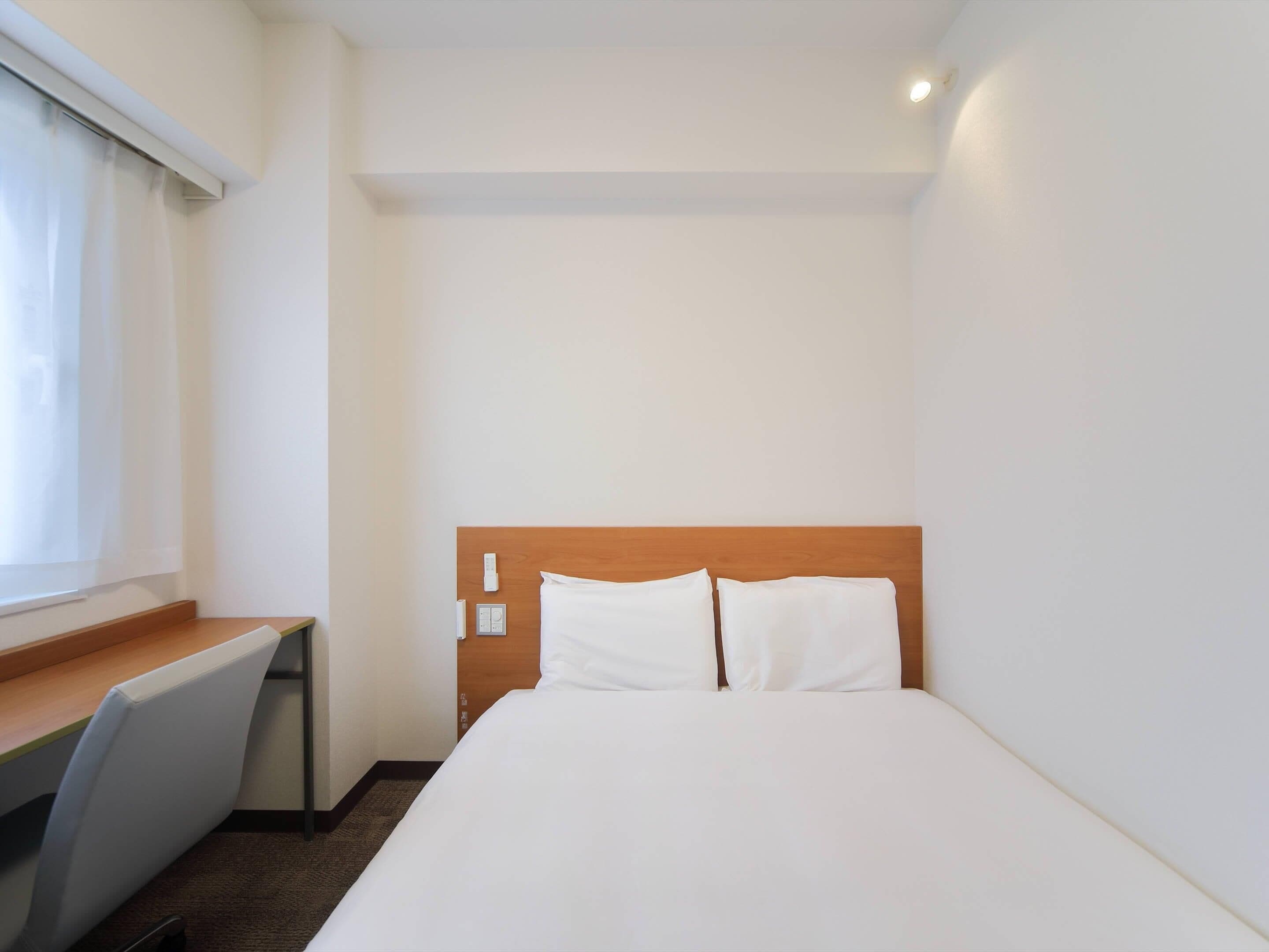 Down duvets, desk, laptop workspace, blackout curtains