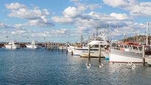 A marina with several boats docked at wooden piers. - Gateway Lifestyle Birubi Beach (Anna Bay)