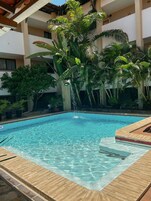 Outdoor pool, sun loungers