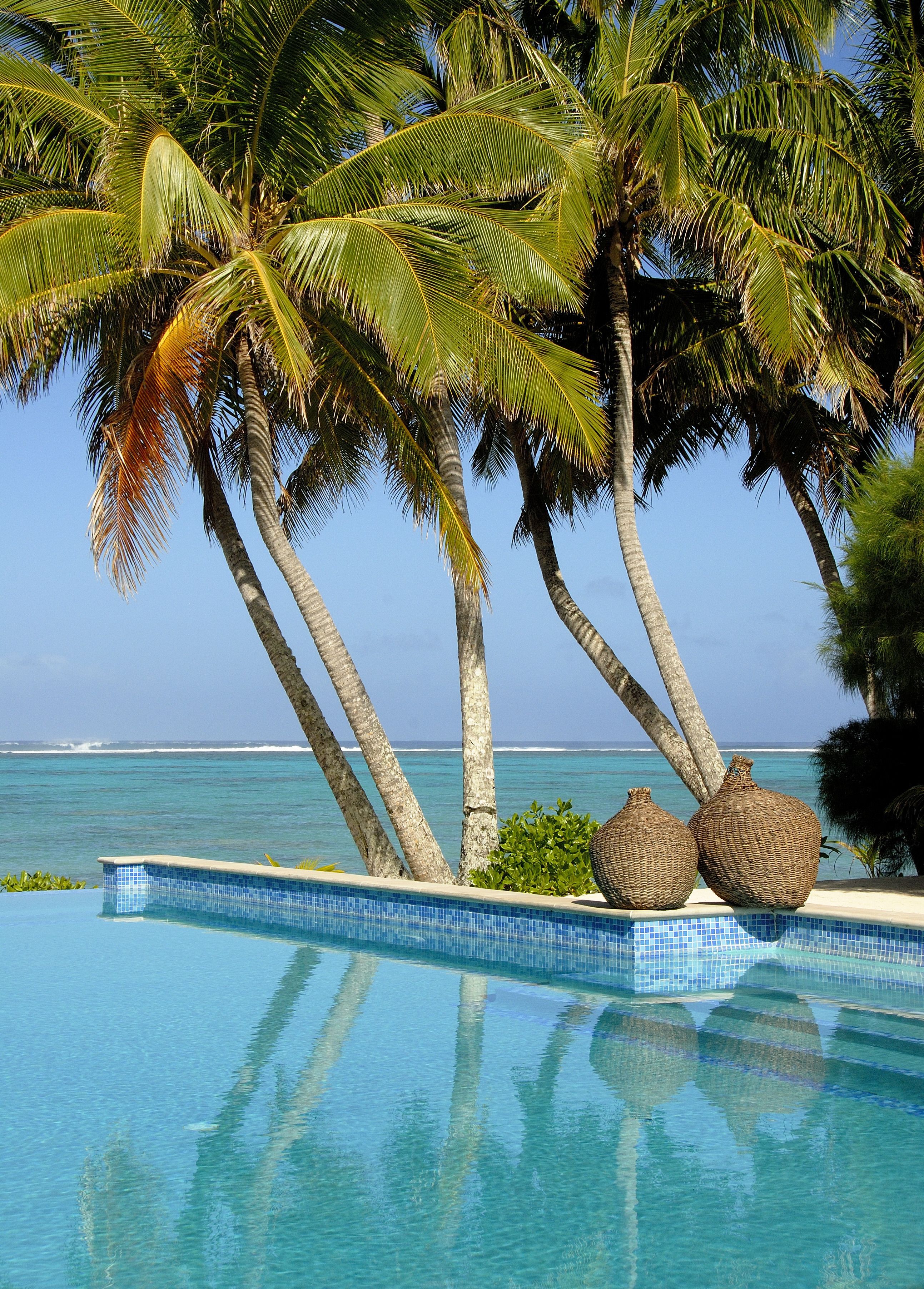 Outdoor pool, pool umbrellas, pool loungers