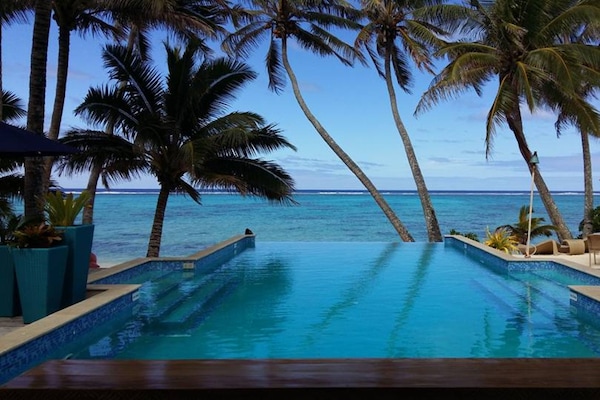 Outdoor pool, pool umbrellas, pool loungers