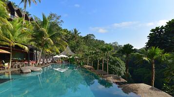 Outdoor pool, open 8:00 AM to 8:00 PM, free cabanas, pool umbrellas