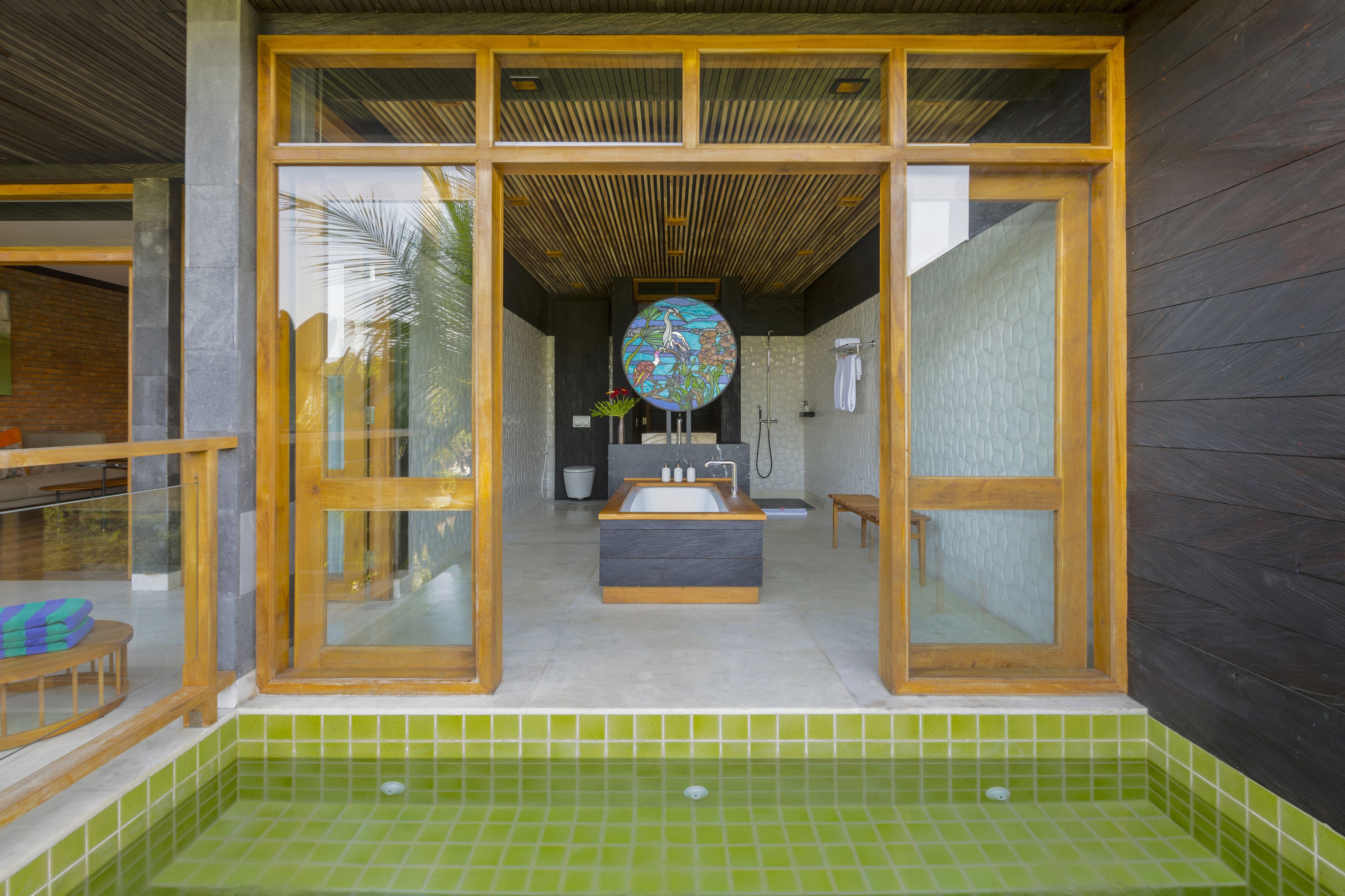 deluxe suite, 1 king bed, private pool, valley view | bathroom | separate bathtub and shower, deep-soaking bathtub, rainfall showerhead