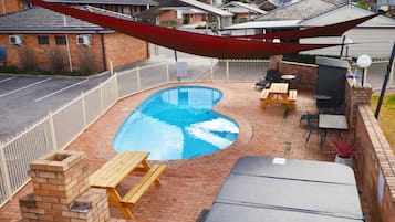 Outdoor pool, open 8:00 AM to 9:00 PM, sun loungers