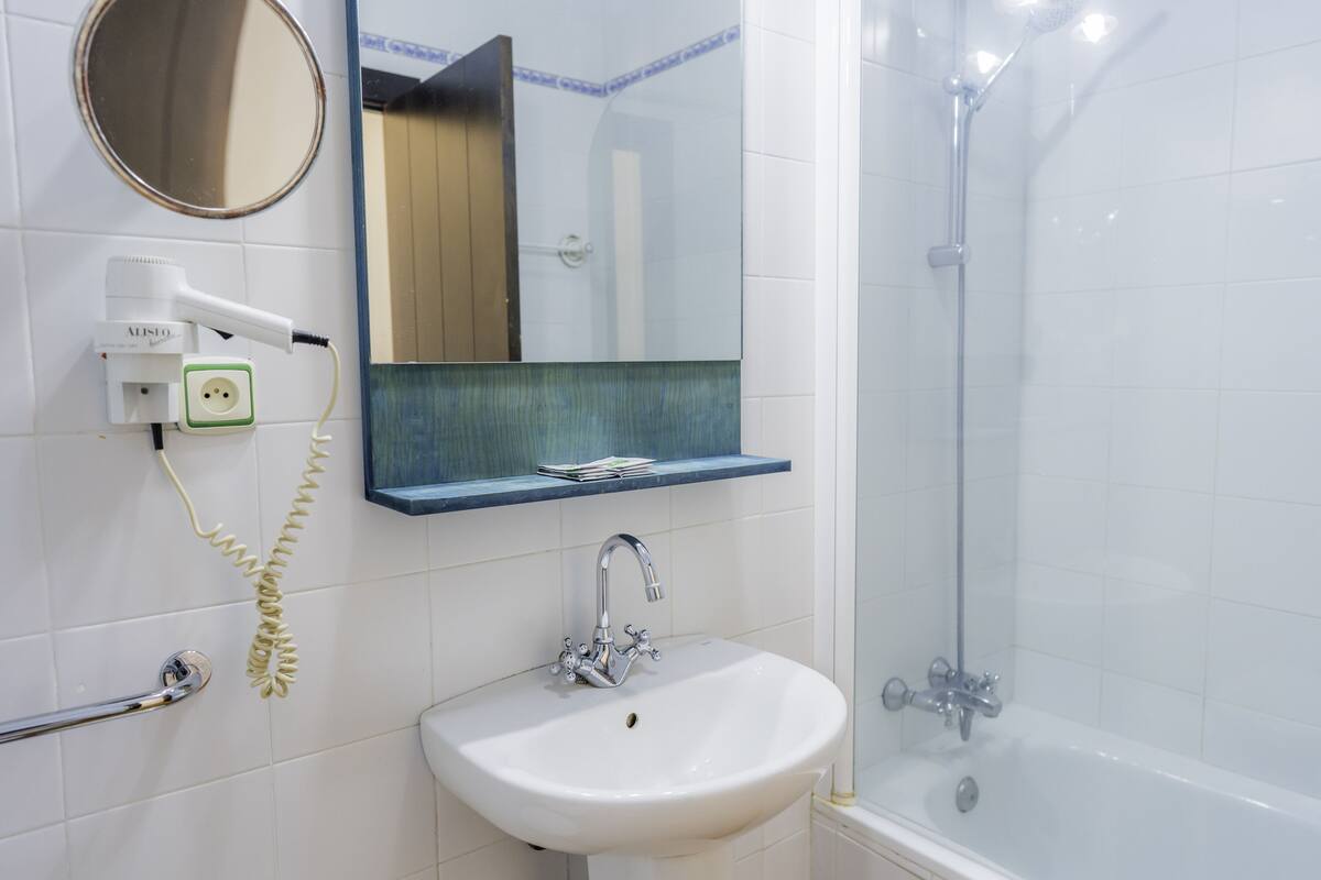 free toiletries, hair dryer, towels