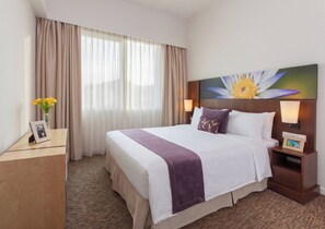 In-room safe, desk, laptop workspace, blackout curtains