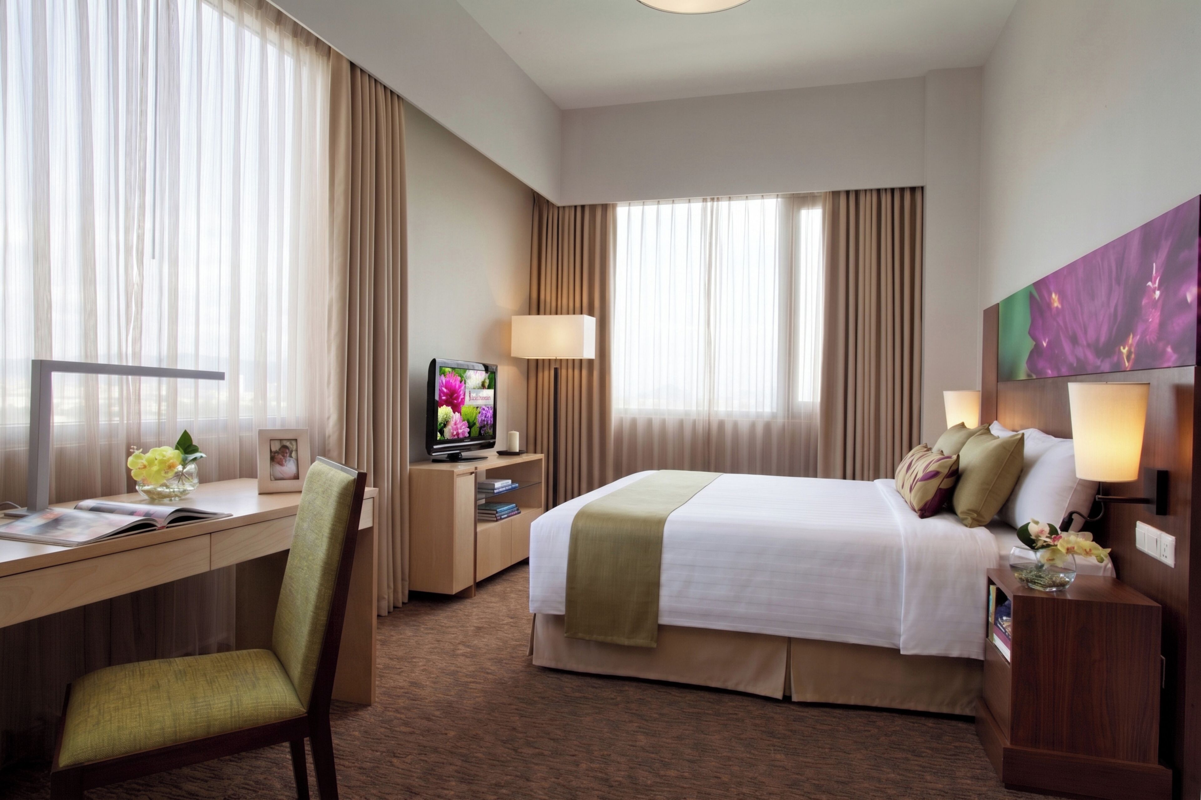 In-room safe, desk, laptop workspace, blackout curtains